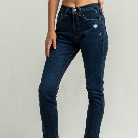 Levi's 501 Skinny Dark Distressed Salsa NWT Button Fly Jeans 25 W x 30 L - Picture 5 of 12